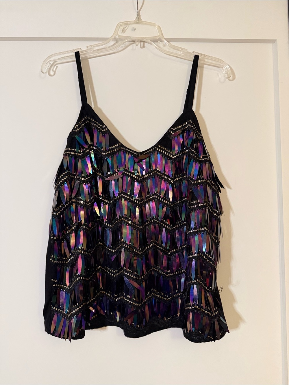 Anthropologie x Porridge Black Iridescent Sequin Fringe Tank Top